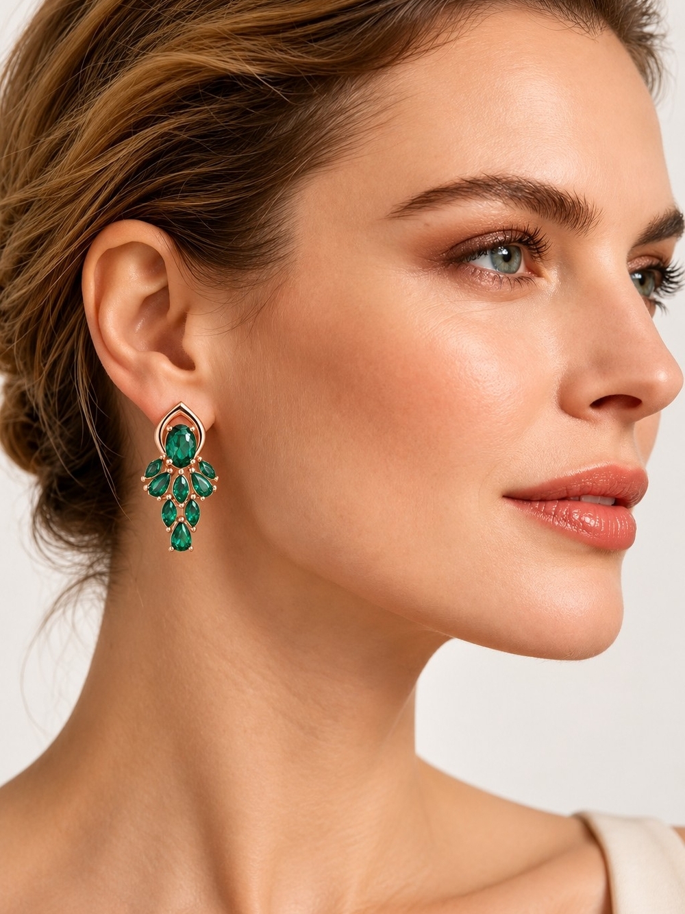 Green Teardrop Cluster Earrings